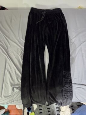 PINK Victoria's Secret Black Velvet Wide-Leg Joggers